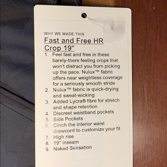 NWT Lululemon 🍋 Fast and Free HR Crop 19” size 4 - Picture 2 of 6